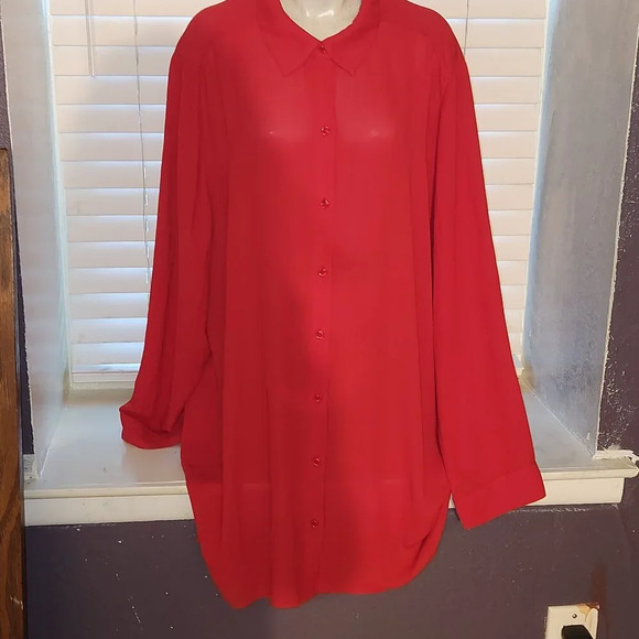 Women's Chicos Long Line 100 %Polyester Button Down Dress Shirt Size 2 Chiffon - Picture 1 of 11